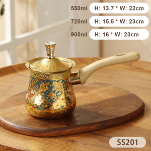 Cafetière arabe turque 550/720/900 ml avec couvercle, chauffe-beurre, <span class=keywords><strong>pot</strong></span> à lait Cezve, facile à nettoyer pour la maison et le <span class=keywords><strong>café</strong></span>, motif doré - Product Image 1