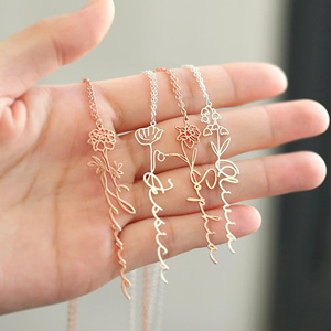 Collar con Nombre Personalizado, Acero Inoxidable Dorado S925, Flor de Nacimiento, Collar con Colgante Minimalista para Parejas, para Mujer - Product Image 2