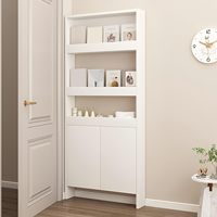 Armoire de rangement ultra-fine dissimulée à 4 niveaux, bibliothèque en bois blanc à placer derrière la porte avec crochets pour la chambre des enfants