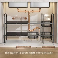 Organizador telescópico ajustable para fregadero de metal Bandeja de almacenamiento consumible de longitud ajustable Soporte vertical de doble capa