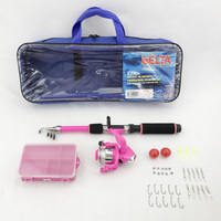 Joran pancing kecil teleskopik 2.1m, Set Kombo joran pancing Spinning kumparan keras umpan kait memancing di sungai