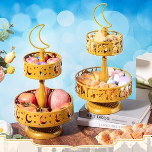 Bandeja Metálica Decorativa para Eid Mubarak, Soporte para Pastel Dorado, Bandejas Decorativas para Ramadán, Soporte para Cupcakes, Bandeja de Dos Niveles para Galletas - Product Image 2
