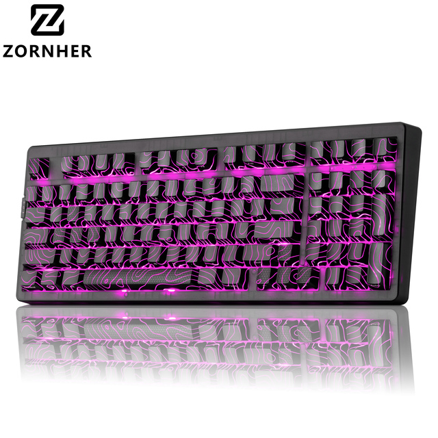 Zornher ZH980 Black Topographic Mechanical Keyboard PBT Keycaps RGB Backlit Silent Operation Ergonomic Design for Office Pc