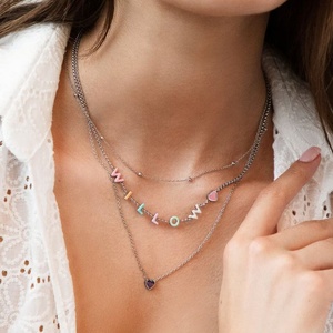 Collier personnalisé avec breloques en émail de luxe, nouveau design, chaîne en boîte, plaqué or 18 carats, acier inoxydable, bijoux tendance pour femmes - Product Image 6