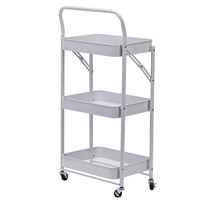 Étagère métallique de rangement mobile pour aliments, chariot utilitaire roulant à 3 niveaux, panier rotatif, chariot de cuisine avec roues
