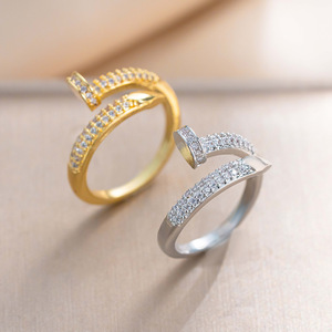 Nuovo Anello Aperto in Acciaio Inossidabile, Accessorio Moda da Donna per Feste, Zirconia <span class=keywords><strong>Brillante</strong></span> Placcato Oro 18K con Diamanti Incastonati - Product Image 3