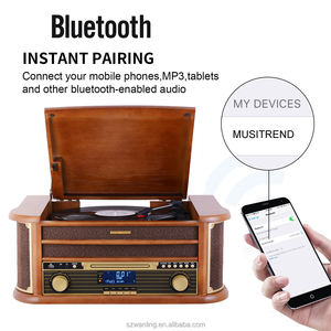 Système stéréo classique en bois naturel avec connexion Bluetooth, lecteur de disques vinyles, radio AM/FM, lecteur de <span class=keywords><strong>CD</strong></span>, cassette, USB, fente SD, lecteur MP3 - Product Image 3
