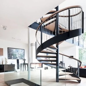 Escaleras prefabricadas modernas para interiores, escalera de caracol, escaleras de metal exterior con <span class=keywords><strong>escalones</strong></span> de madera de la fábrica Foshan en China - Product Image 4