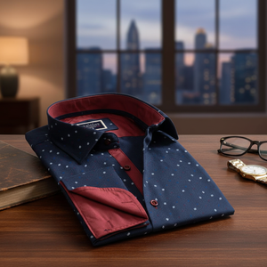 Camisa básica de manga corta para hombre, camisa informal de alta calidad con cuello rojo y manga corta, 100% algodón, color azul - Product Image 3
