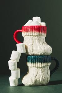 Tazza a forma di calzino natalizia in ceramica in stile festivo con struttura a maglia e colore sfumato-ideale per la casa, il caffè e il regalo - Product Image 3