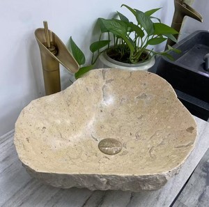 <span class=keywords><strong>Lavabo</strong></span> de cara de baño interior/exterior resistente al agua ecológico con forma irregular de mármol <span class=keywords><strong>Beige</strong></span> pulido de diseño moderno - Product Image 4