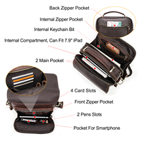 Sac Messager en Cuir Véritable Vintage pour Homme Contact's 7.9'' avec Compartiment iPad, Sacoche en Cuir Huilé Crazy Horse et Porte-Clés