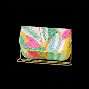Bolso de mano con cuentas para mujer, diseño floral tropical, estilo bohemio, bolso cruzado de verano con correa de cadena - Product Image 1