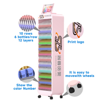 Présentoir à vernis à ongles en acrylique : Présentoir rose sur pied avec roulettes mobiles, grande capacité pour salon