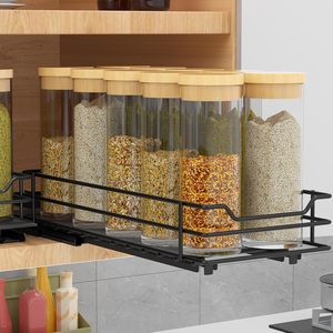 Kitchen Condiment Storage Rack Pull Out Drawer Slide Rail Spice Organizer Rectangular Minimalist Removable Cabinet Organizer - Product Image 1