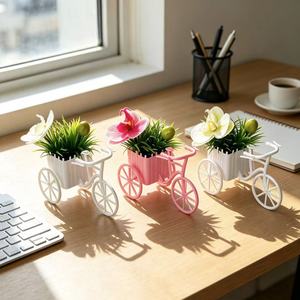 Maceta decorativa para bicicleta, flor artificial, orquídea mariposa, flor individual, <span class=keywords><strong>estambre</strong></span> único, planta verde, decoración de escritorio, planta en maceta - Product Image 1
