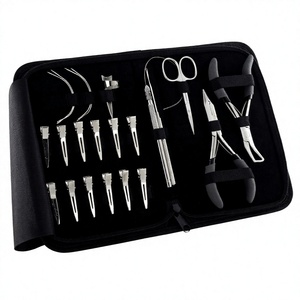 Hair Extension Tools Kit Hair Parting Sectioning Clips <b>Needles</b> Pulling Hook Loop Tool Scissors Micro Bead Crimping Pliers Set - Product Image 1
