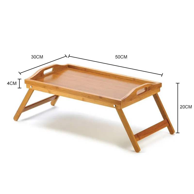 Ahşap dikdörtgen bambu katlanabilir Laptop masası bambu kahvaltı masası
