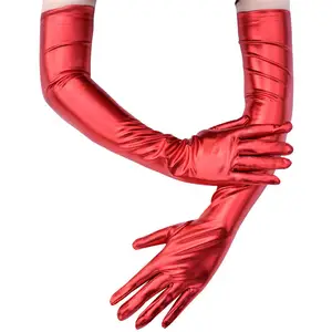 Qushine Wedding Party Gloves Long Metallic Leather Soft Shinny Golden Gloves For Halloween
