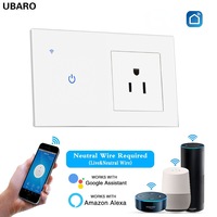 Interruptor Inteligente WiFi UBARO con Enchufe Estadounidense, Requiere Cable Neutro, Compatible con Tuya Smart Life, Alexa y Control por Voz de Google, Panel de Vidrio Templado