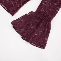 Chemisier Jacquard Transparent Femme Chic et Polyvalent à Col en V Profond, Manches Longues Évasées et Dentelle, Coupe Slim