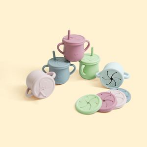 Vaso de Silicona de Grado Alimenticio Libre de BPA para Bebés con Asas, Vaso Multifuncional de Entrenamiento para Beber con Tapa - Product Image 1