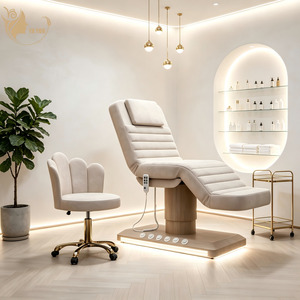 Lettino da Massaggio a 3 Motori con Base LED a Controllo a Pedale Effetto Legno, Senza Braccioli, per Lavaggio Capelli <span class=keywords><strong>e</strong></span> Trattamenti Viso, Certificato CE per <span class=keywords><strong>Spa</strong></span> Medica - Product Image 1