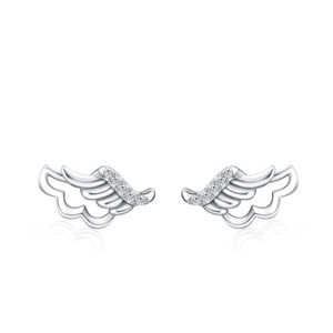 Boucles d'oreilles ailes d'ange en argent sterling S925 avec zirconias taille ronde, version cuivre personnalisable - Exclusif pour femmes - Product Image 1