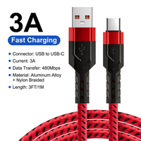 Câble de données USB 3A vers USB-C, cordon de charge rapide tressé en nylon pour iPhone 17, 16, 15 et smartphones/tablettes Android