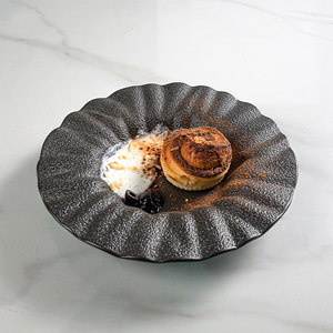 2024 recién llegados Apto para lavavajillas diseño de piedra de roca cerámica porcelana creativa platos de Pasta negra para restaurante Hotel <span class=keywords><strong>Bistro</strong></span> - Product Image 1