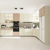 Meuble de cuisine modulaire YALIG moderne, étanche et écologique, avec crédence en PVC acrylique et accessoires de robinetterie