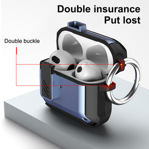 Nouvel arrivage de l'interrupteur de verrouillage Double boucle Design dur PC étui antichoc pour Apple pour <span class=keywords><strong>AirPods</strong></span> 1 2 Pro 3 accessoires casque - Product Image 4