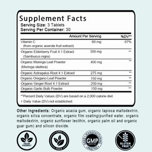 Suplemento para la Salud Inmunológica con Vitamina C, Saúco, Astrágalo, Orégano, Jengibre, Moringa y Ajo, 90 Tabletas, Venta Caliente OEM/ODM - Product Image 2