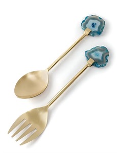 Most Selling Golden Stainless Steel and Natural Agate Salad <b>Server</b> Set for Kitchen Dining <b>Buffet</b> and Food Serving Bulk Supplier - Product Image 1