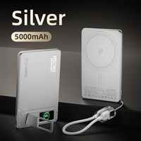 Batterie externe LC1C2 OEM ultra-mince en alliage d'aluminium, Li-Polymère, 5000 mAh, 15 W sans fil, 20 W PD, double capacité avec support et câble