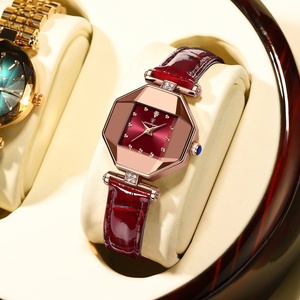POEDAGAR Women Watches Fashion Square Diamond Wine Red Leather Quartz Watch Luxury Rose Gold Waterproof Ladies Wristwatch Gift - Product Image 1