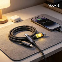 Kabel Data Pengisian Cepat YooKiE CB111 60W 5A USB-C ke USB-C dengan Jalinan Nilon RGB, Konduktor Tembaga Murni untuk Ponsel dan Power Bank