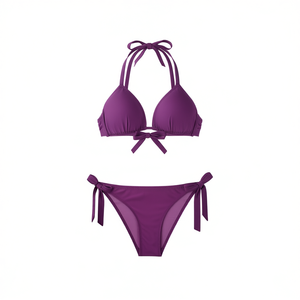 Costume da bagno bikini da donna HDJ viola taglie 42 44 46 48 con allacciatura all'americana e laccetti laterali - Product Image 3