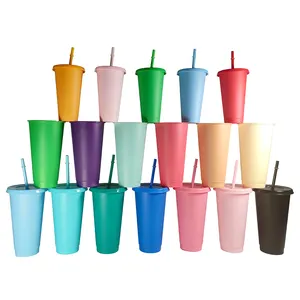 Tazza per bambini riutilizzabile personalizzata 14oz 16oz 24oz bevanda fredda succo di plastica bicchiere di paglia tazze per bambini con cannuccia e coperchi