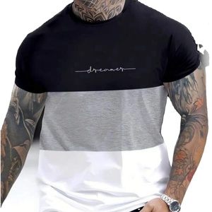 Camiseta personalizada a juego de colores con logotipo Camiseta a rayas personalizada Camiseta con contraste de color personalizado Camiseta con estampado en blanco - Product Image 1