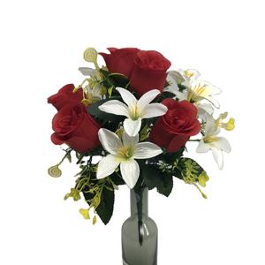 Venta directa de fábrica, seda, Rosa artificial barata, mezcla con lirio, ramo, flores funerarias para el Día de los Caídos - Product Image 3