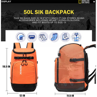 Sac à dos pour chaussures de ski 50L, 5 couleurs, 3 compartiments individuels, réfléchissant, rangement pour casque, lunettes, gants, sangles pour ski et snowboard
