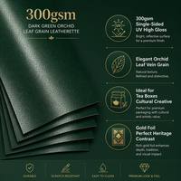 Feuille d'emballage en similicuir vert foncé 300 g/m² en résine écologique anti-ondulation pour bijoux, montres et feuilles d'orchidée