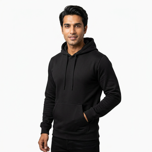 Sweat à capuche noir uni en molleton pour homme, style décontracté, en gros, faible MOQ, sweats à capuche professionnels pour homme sur demande personnalisée - Product Image 1