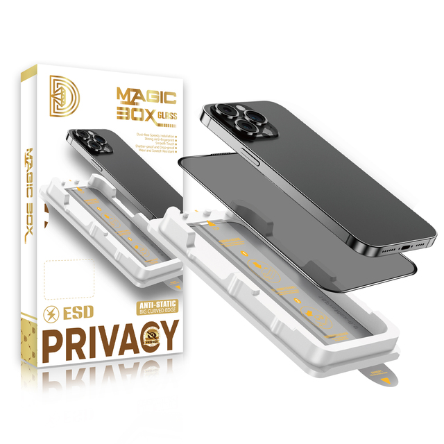 Magic Box Easy Applicator Install Privacy Screen Protector for Iphone 17 15 16 Pro Max Tempered Glass With Installation Tool Kit