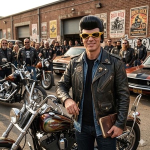 หน้ากากยางลาเท็กซ์แบบเต็มหน้าสไตล์เอลวิส ทรงผมวินเทจ แว่นตาสีเหลือง ทรงผมเสมือนจริง  งานปาร์ตี้ฮาโลวีน - Product Image 6