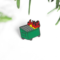 En gros, Broche en métal émaillée à motif de dessin animé 'Burning Trash Can', Pin's de revers original, Souvenir pour vêtements et accessoires