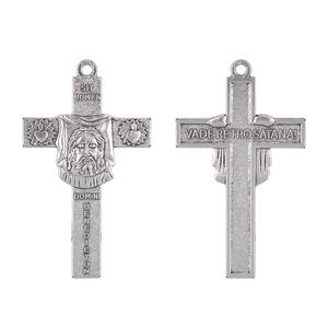 Ciondolo Vintage in Argento con Volto di Gesù e Croce, Medaglia Sacro Cuore con Iscrizione Latina, Gioiello Devozionale Cristiano - Product Image 2