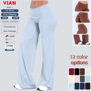 Leggings a Vita Alta <span class=keywords><strong>con</strong></span> Piegatura e Gamba Larga per Donna, <span class=keywords><strong>Pantaloni</strong></span> da Yoga a Zampa d'Elefante, <span class=keywords><strong>Pantaloni</strong></span> Casual Sportivi da Allenamento in 12 Colori - Product Image 1