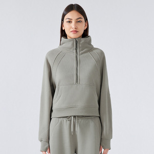 Automne et hiver Plus velours épaissi demi fermeture éclair haut col montant décontracté polyvalent chaud <span class=keywords><strong>sport</strong></span> sweats à capuche <span class=keywords><strong>pull</strong></span> pour les femmes - Product Image 6